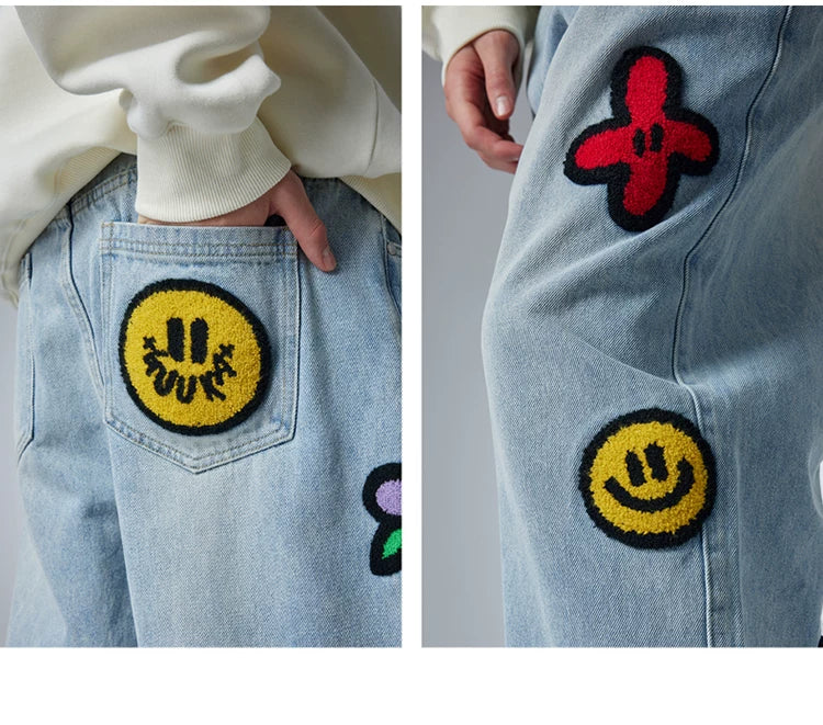 Small Flower Embroidery jeans front detail