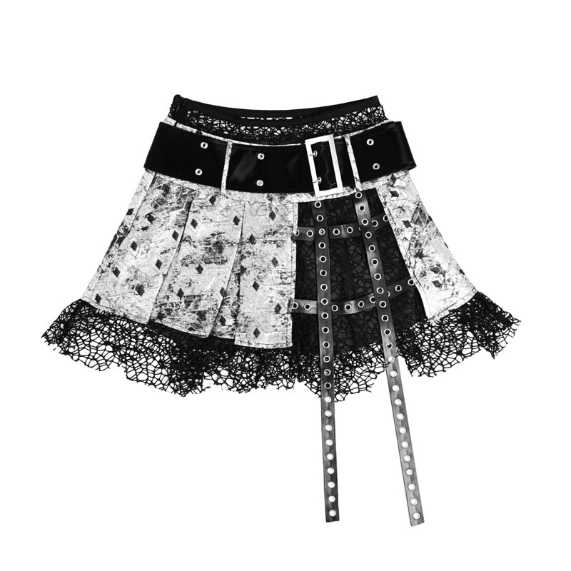 Gothic Lace Trim Pleated Mini Skirt