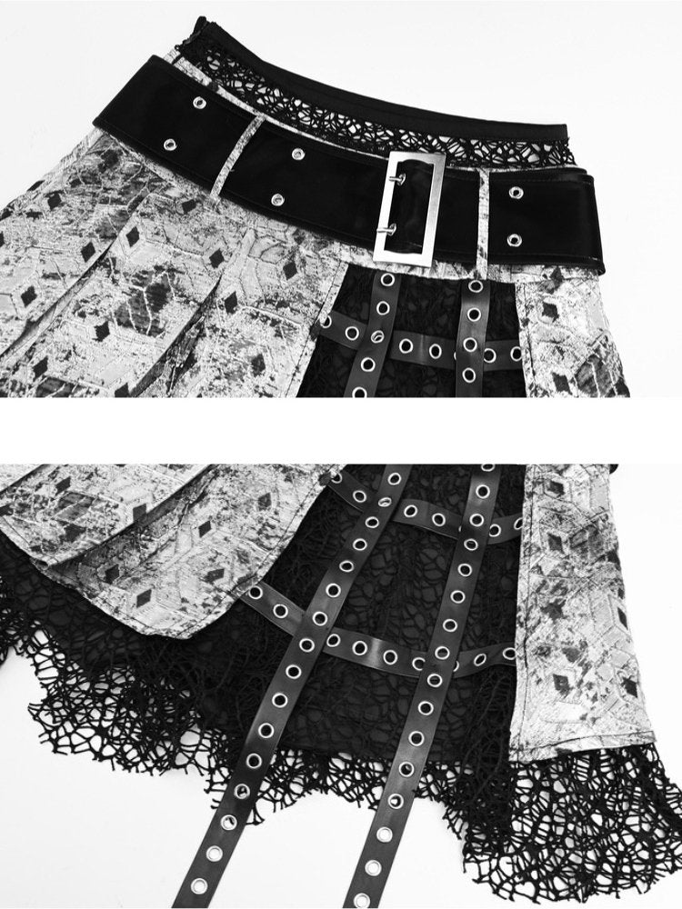 Gothic Lace Trim Pleated Mini Skirt