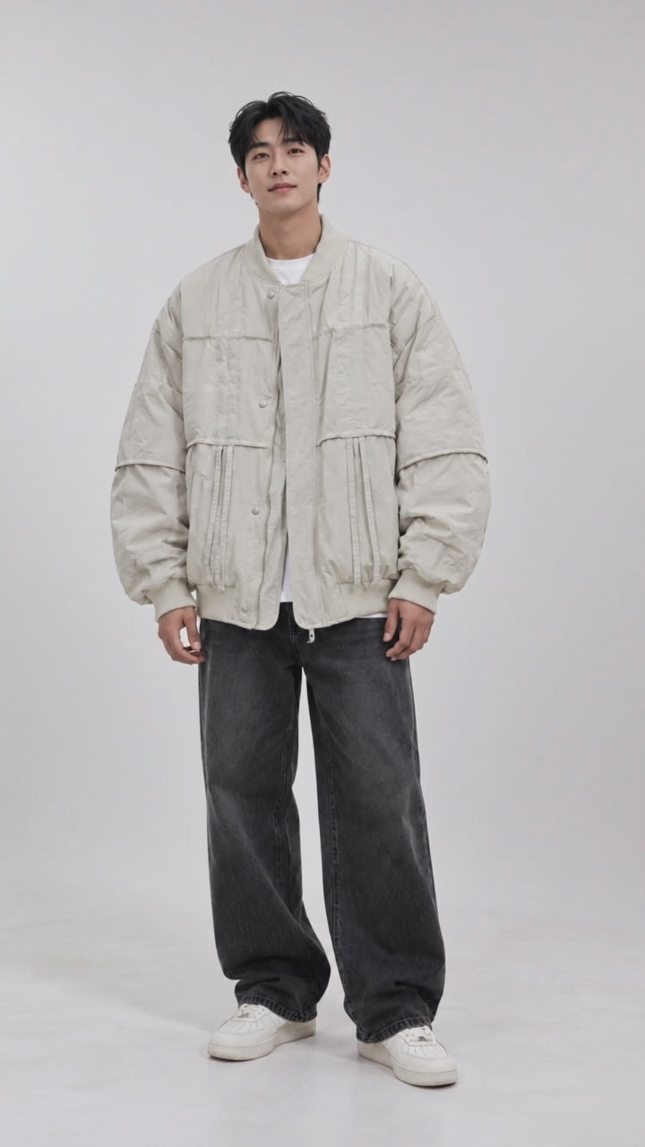 Off White Oversized Bomber Jacket - instrumental relaxed studio showcase
