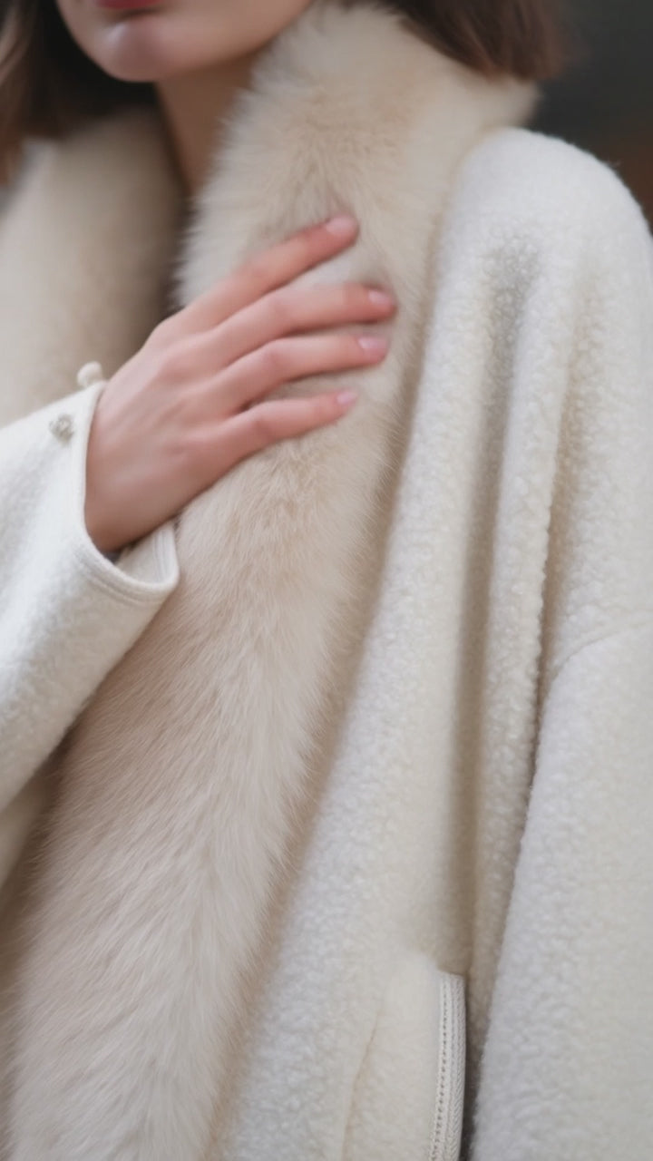 Beige Boucle Fur Collar Jacket - 10s beige boucle texture-first showcase