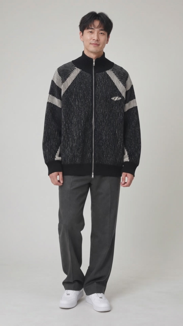 Black High-Neck Oversize Knit Cardigan - instrumental relaxed studio showcase