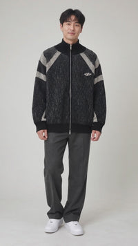 Black High-Neck Oversize Knit Cardigan - instrumental relaxed studio showcase
