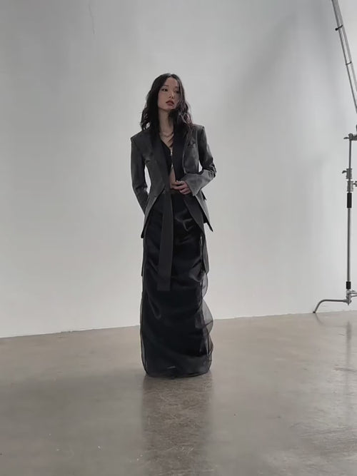 Two-Piece Set with Embellished High-Neck Sheer Top and Maxi Skirt - Black main image 1