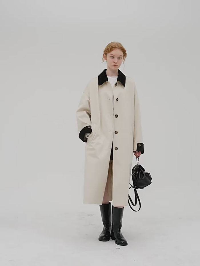 Contrast Detail Retro Mid-Length Loose Trench Coat