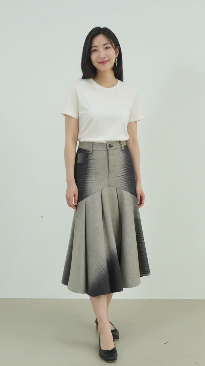 Gray Elegant Gradient Print Maxi Skirt - instrumental relaxed studio showcase