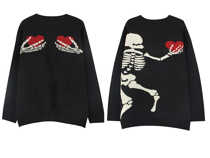 Undying Devotion Skeletal Heart Knit Sweater