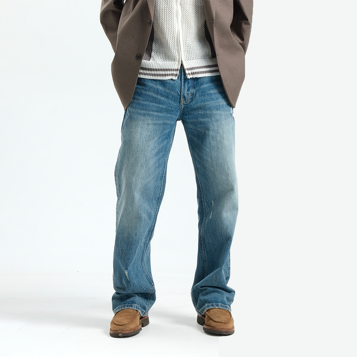 Light Wash Distressed Cotton Jeans - product view 1