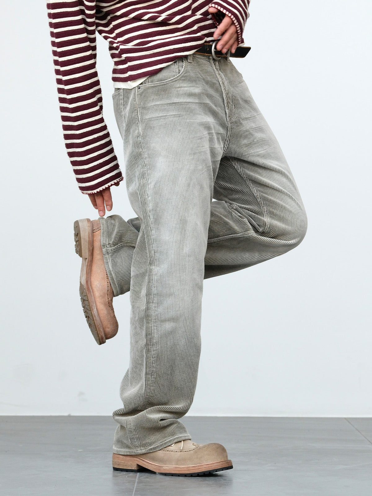 Faded Straight Leg Corduroy Pants - Light Gray 10