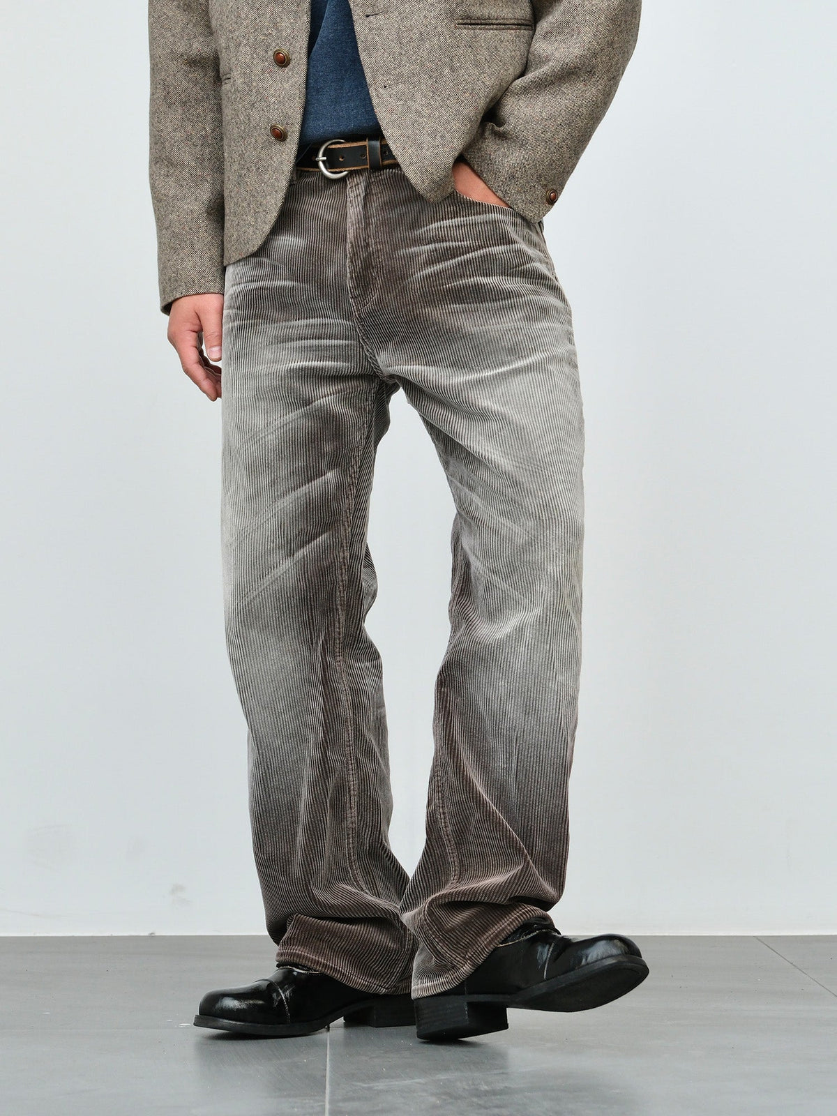 Faded Straight Leg Corduroy Pants - Coffee 12