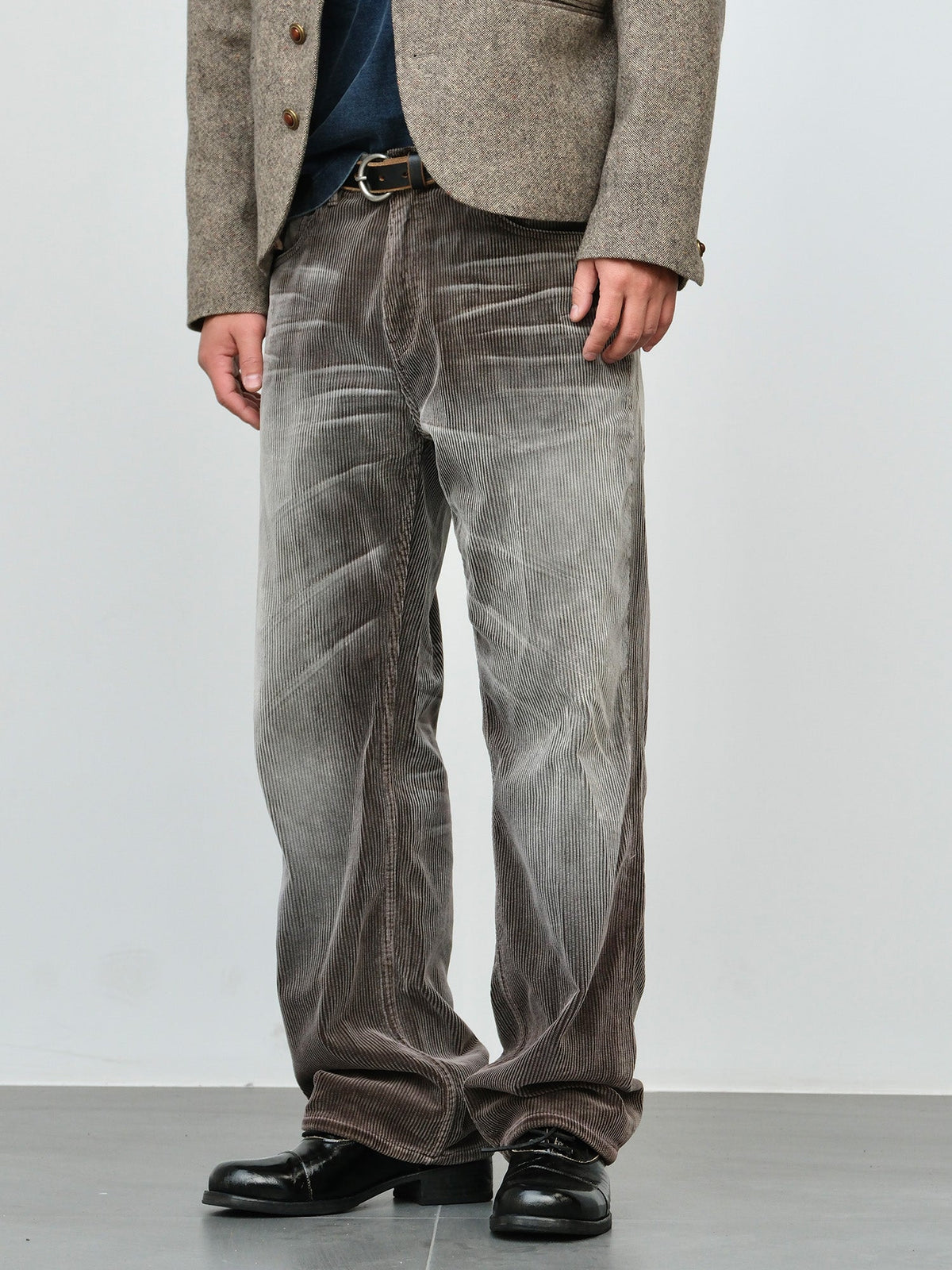 Faded Straight Leg Corduroy Pants - Coffee 13