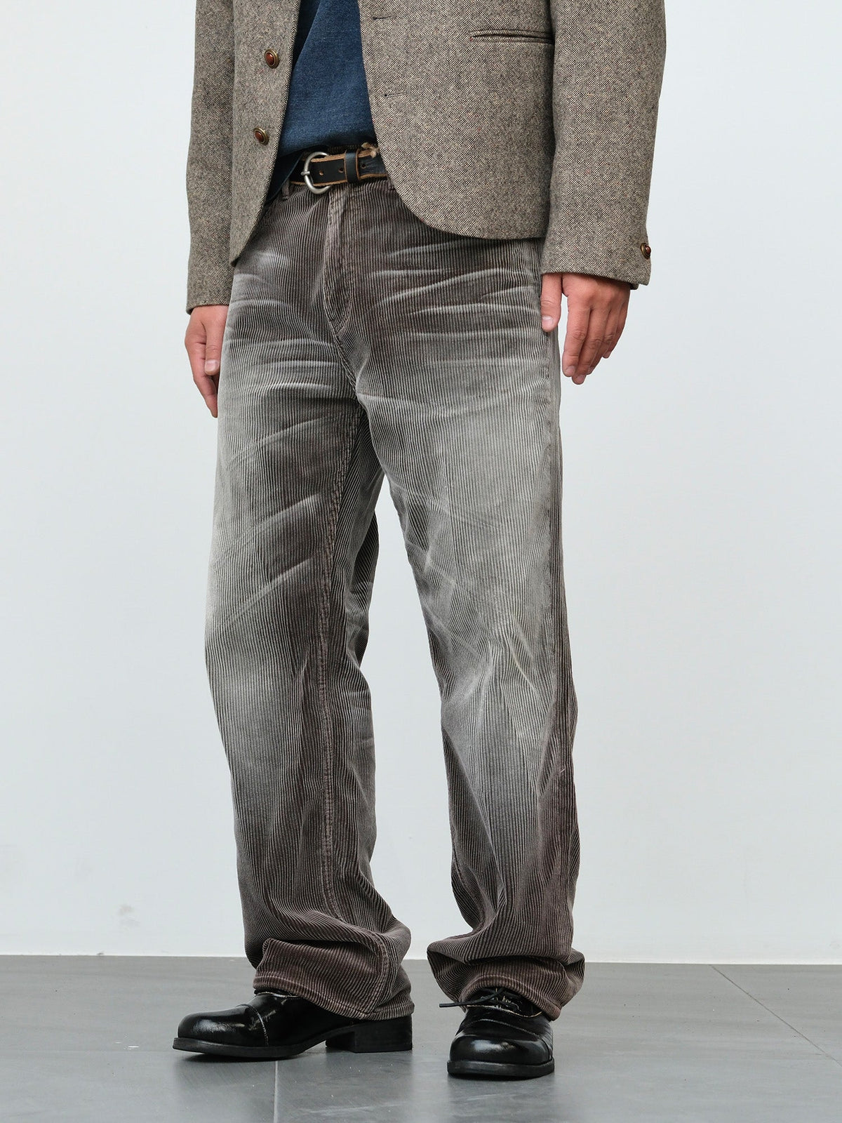 Faded Straight Leg Corduroy Pants - Coffee 15