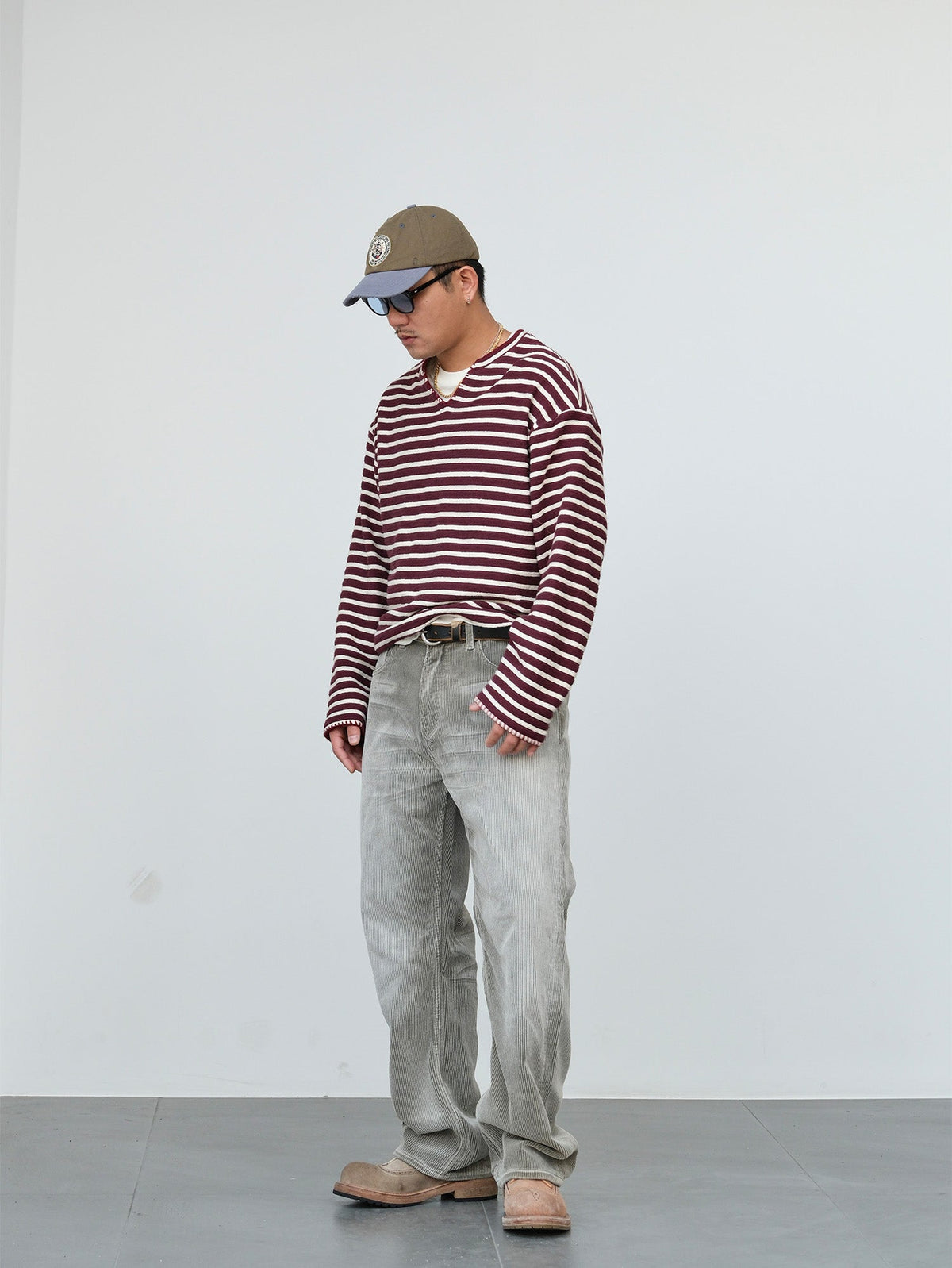 Faded Straight Leg Corduroy Pants - Light Gray 7