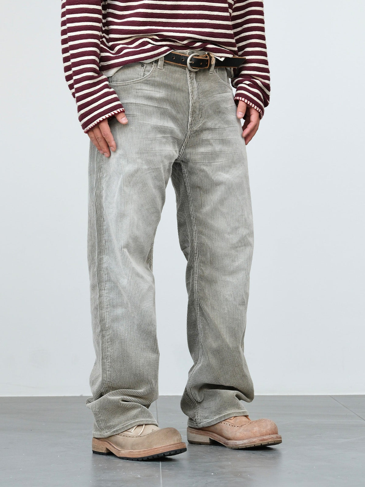 Faded Straight Leg Corduroy Pants - Light Gray 9
