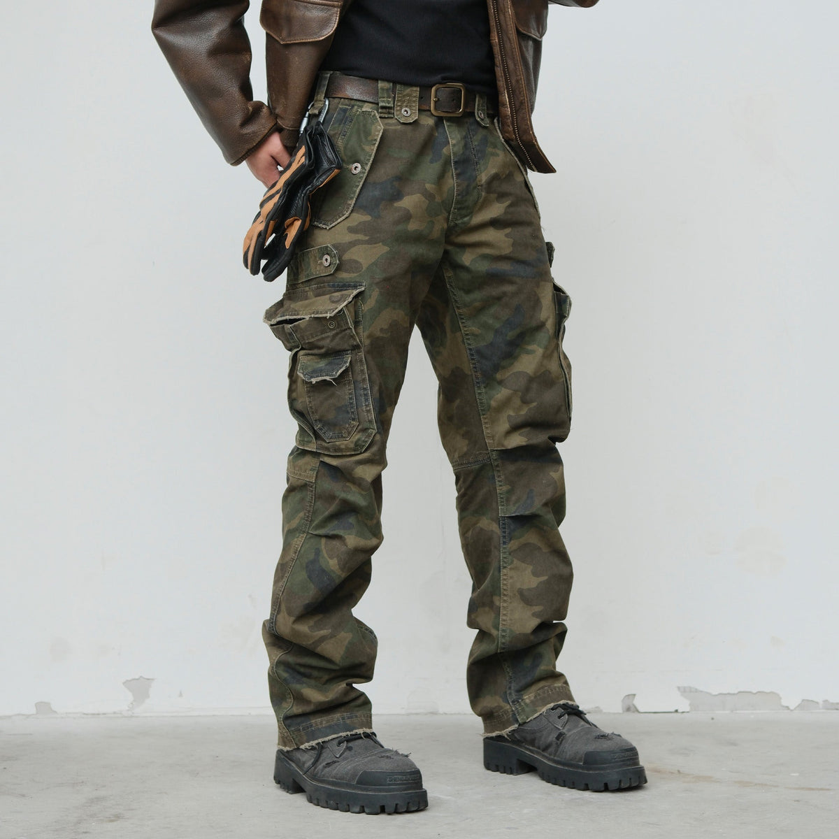 Woodland Camo Layered Pocket Cargo Pants - detail or styled view 3