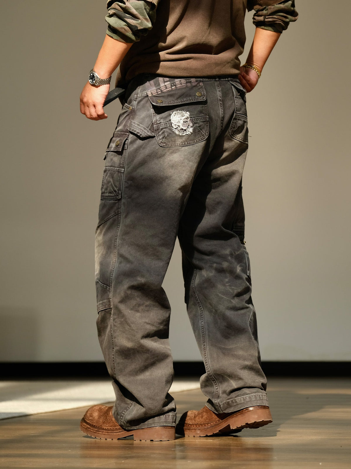 Washed Cotton Utility Pocket Cargo Pants - detail or styled view 12