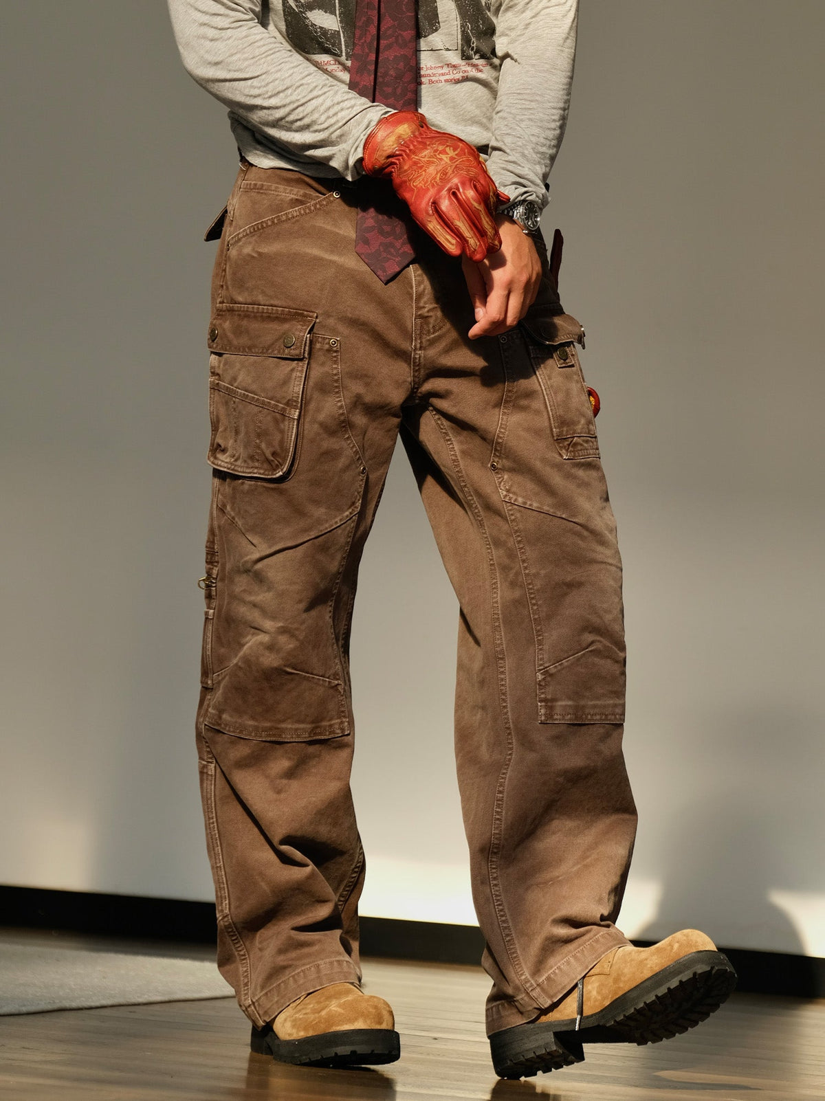 Washed Cotton Utility Pocket Cargo Pants - detail or styled view 14
