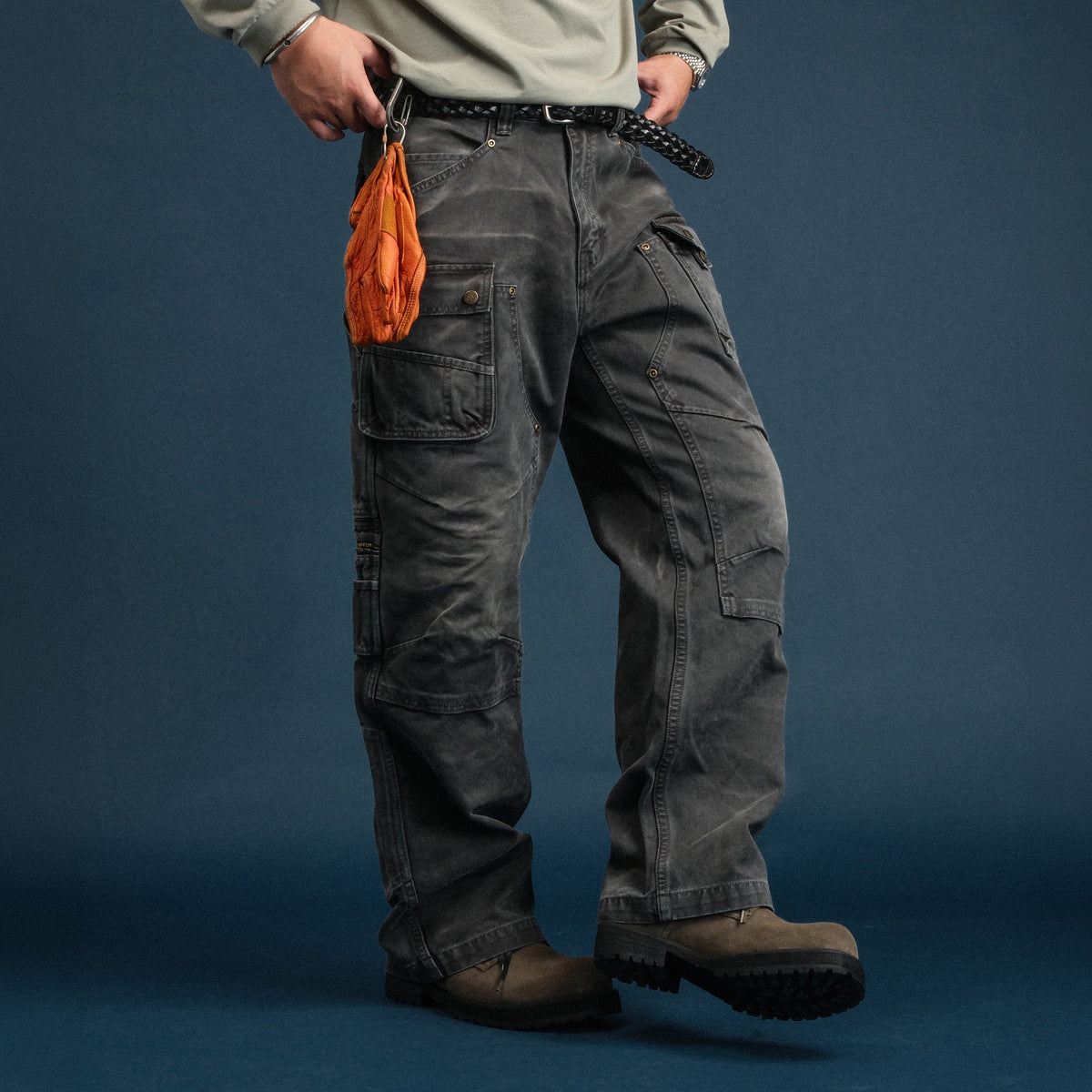 Washed Cotton Utility Pocket Cargo Pants - detail or styled view 9