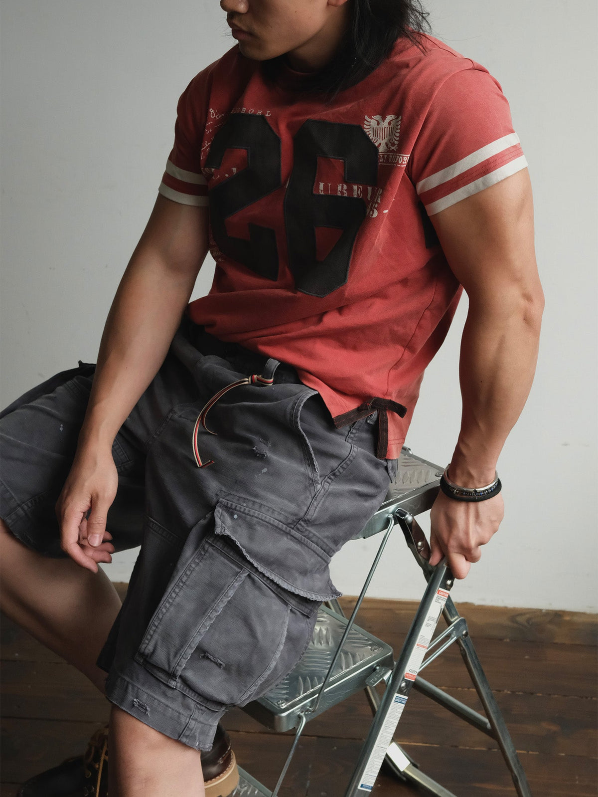 Washed Utility Pocket Cotton Cargo Shorts - detail or styled view 12
