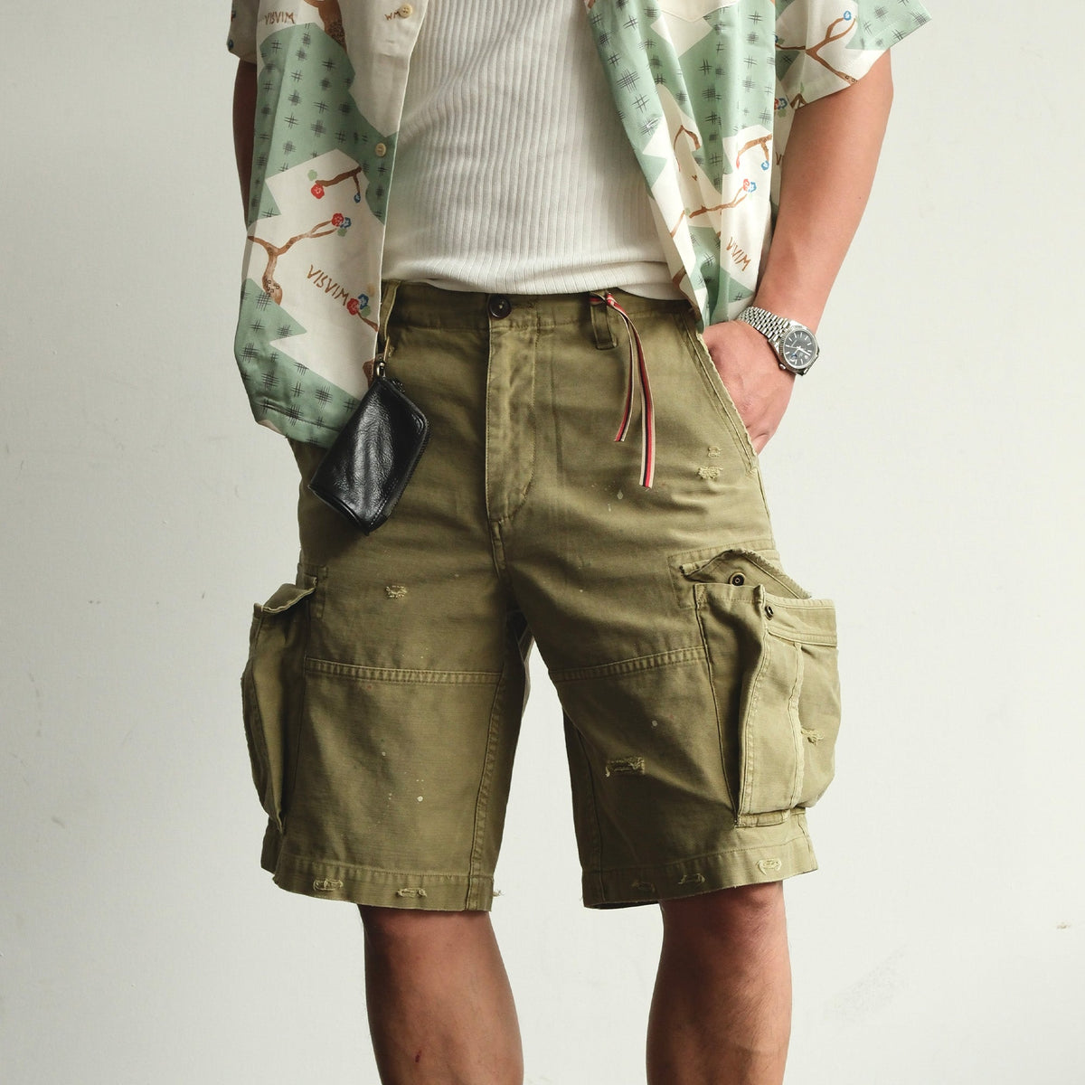 Washed Utility Pocket Cotton Cargo Shorts - product view 2