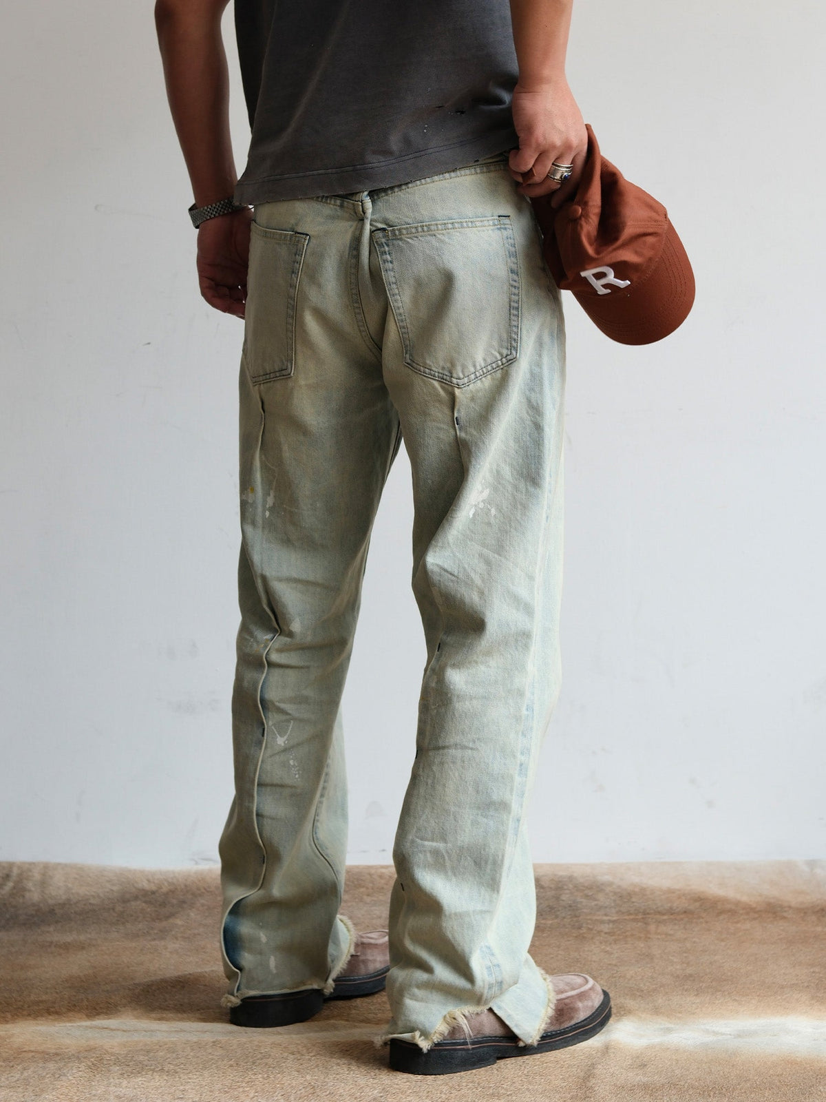Pale Wash Paint Splatter Jeans - product view 10