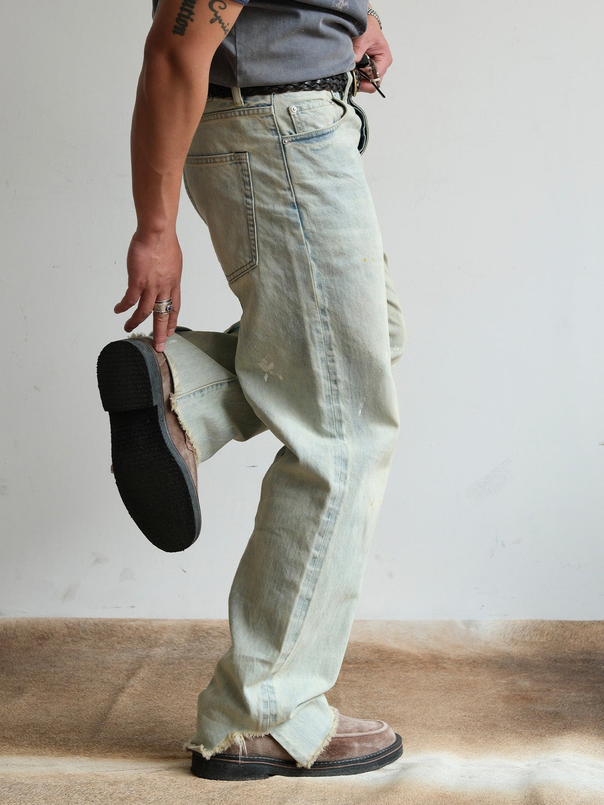 Pale Wash Paint Splatter Jeans - product view 12