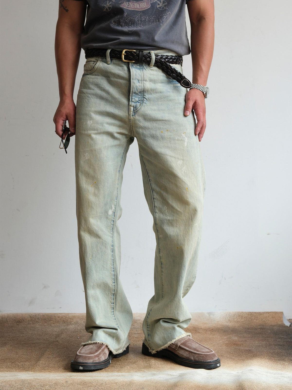 Pale Wash Paint Splatter Jeans - product view 6