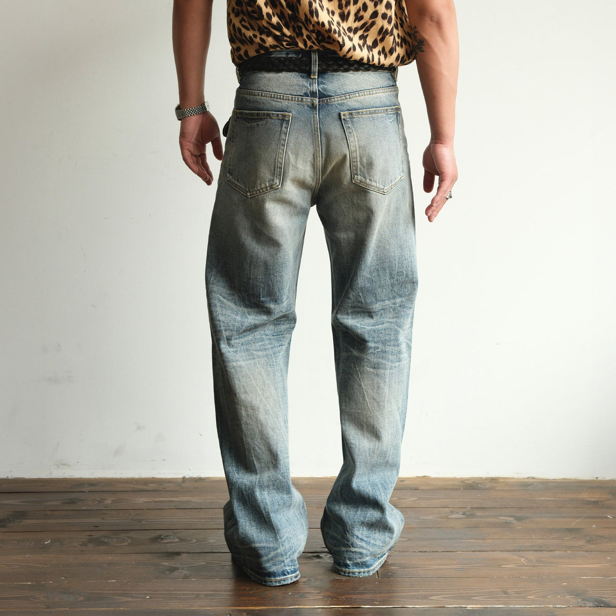 Whiskered Vintage Wash Straight Leg Jeans - product view 2