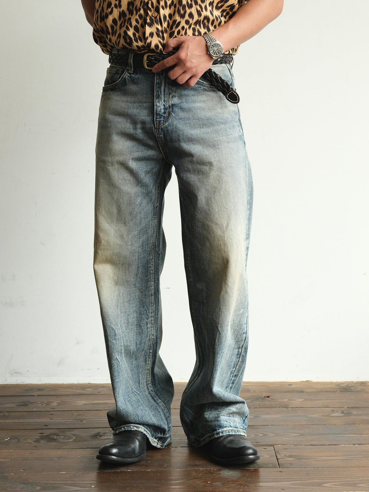 Whiskered Vintage Wash Straight Leg Jeans - product view 6