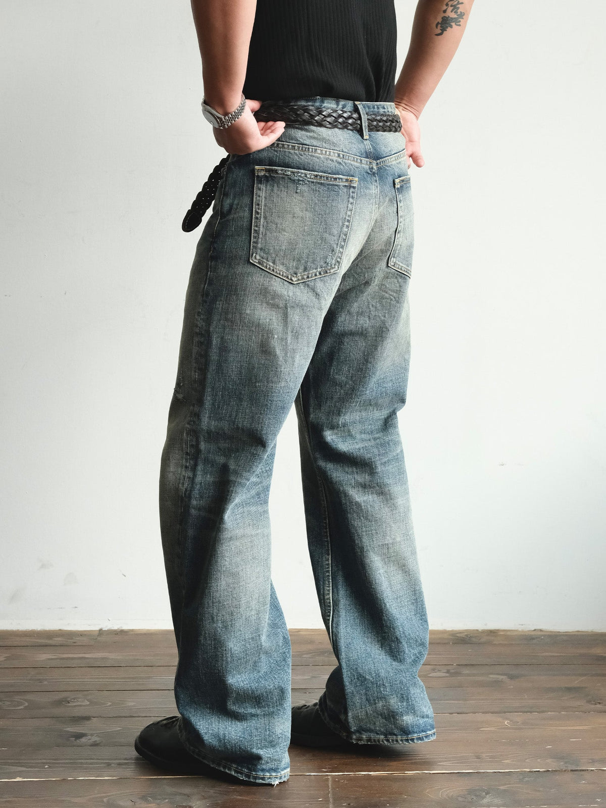 Faded Blue Cotton Flare Jeans - product view 10