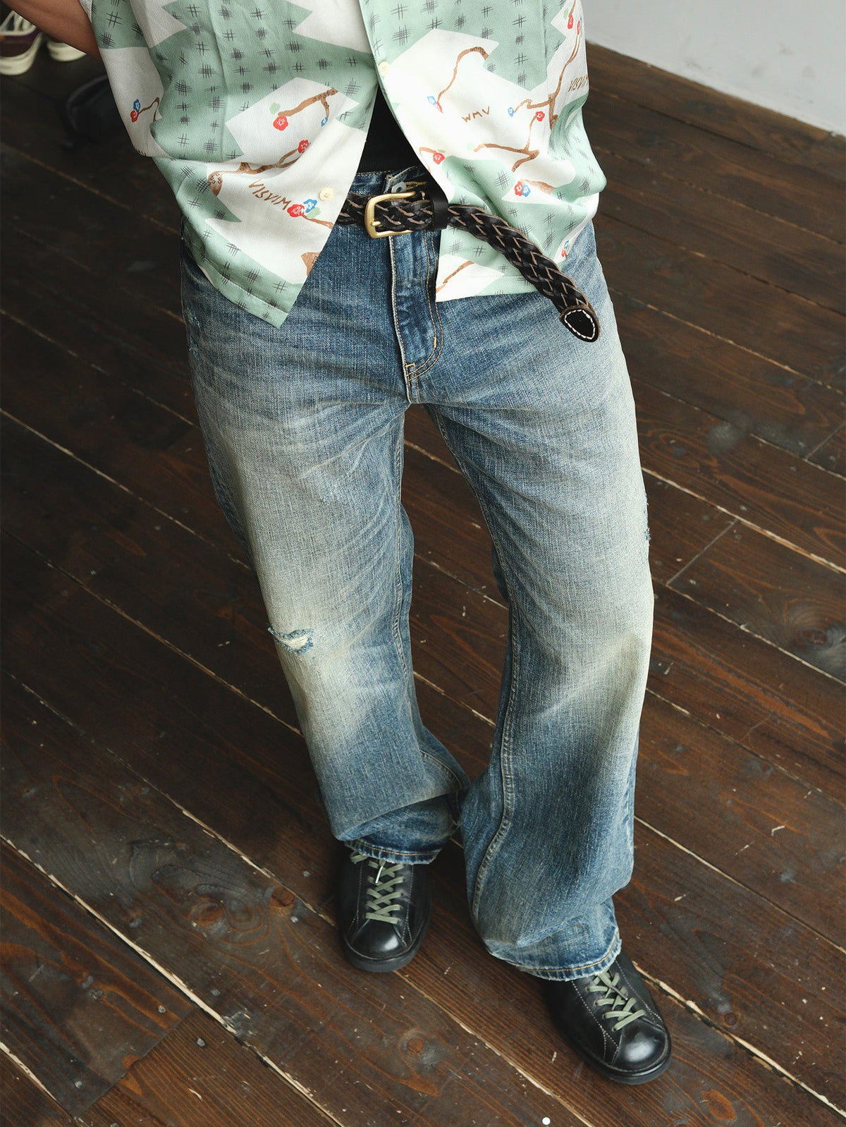 Faded Blue Cotton Flare Jeans - product view 9