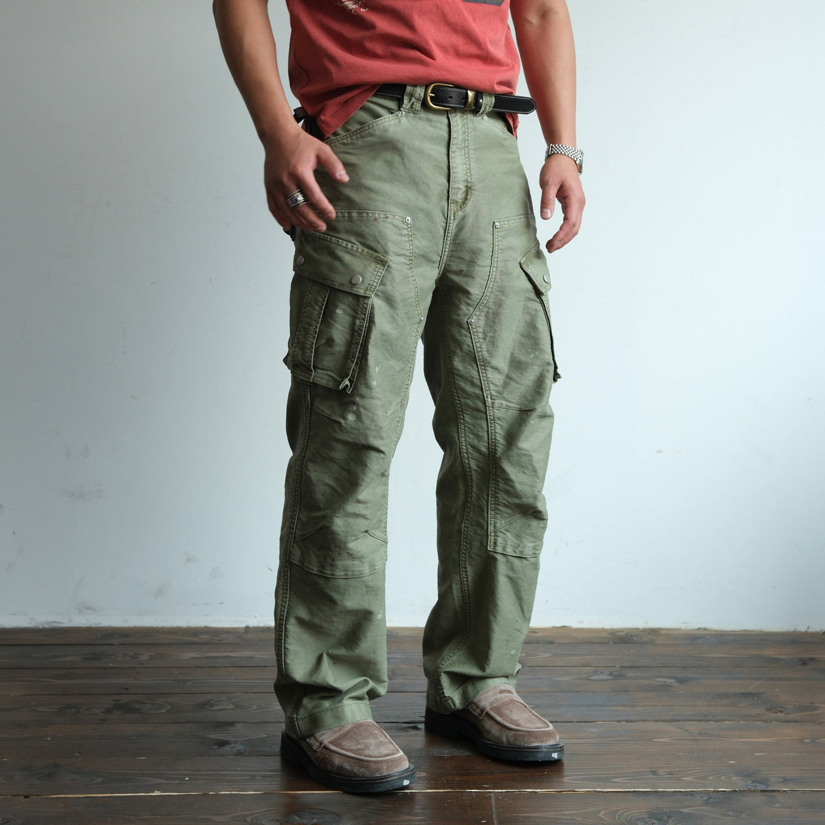 Washed Panel Seam Utility Cargo Pants - detail or styled view 3