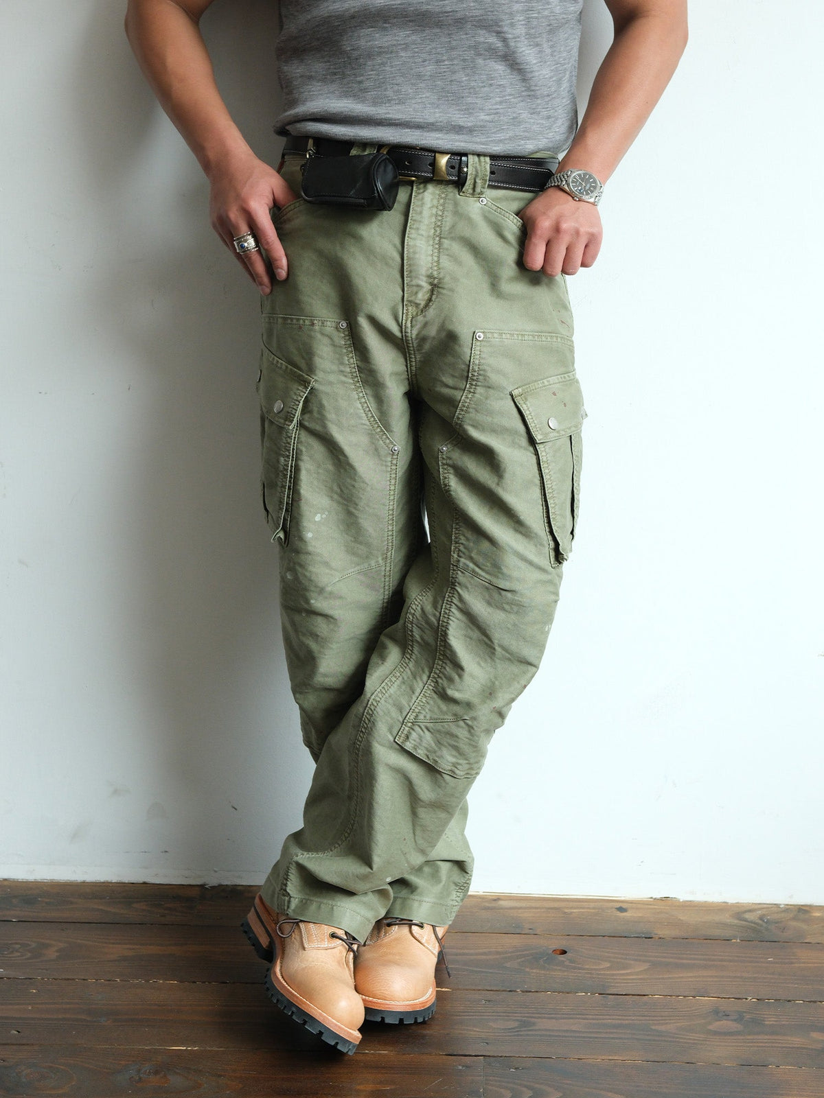 Washed Panel Seam Utility Cargo Pants - detail or styled view 4