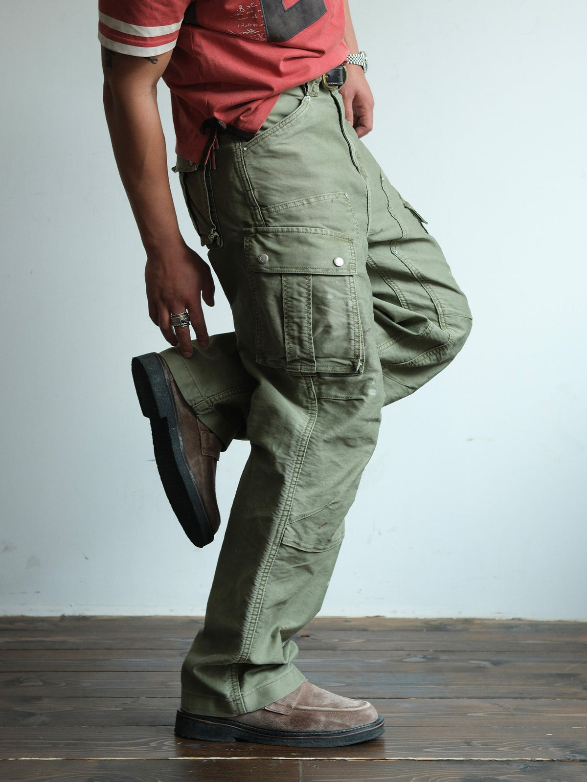 Washed Panel Seam Utility Cargo Pants - detail or styled view 7