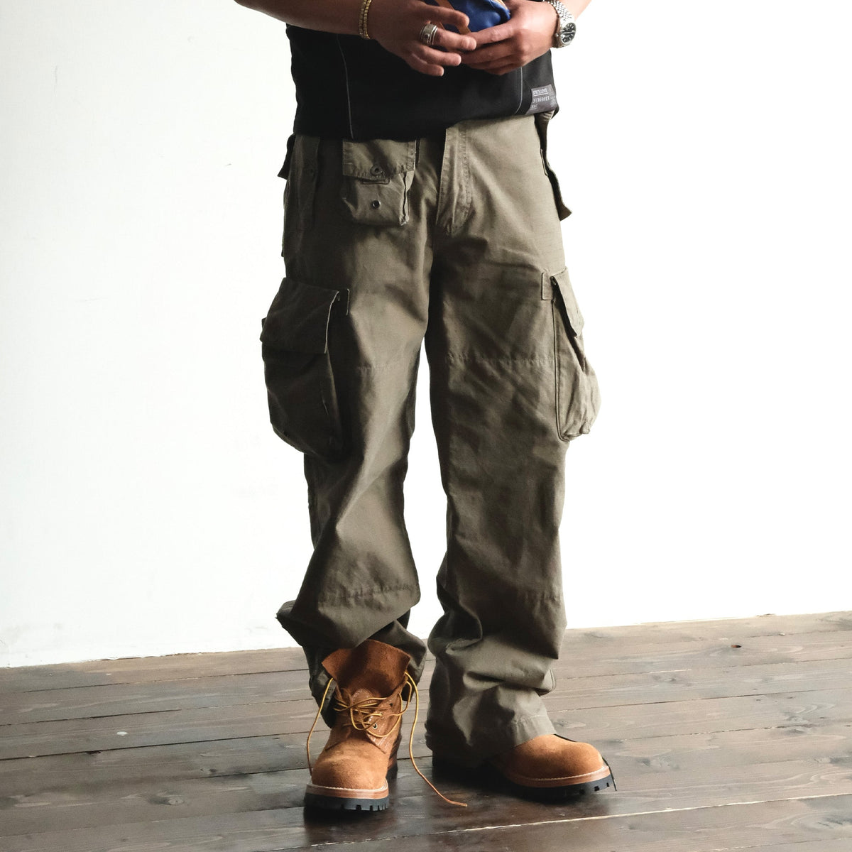 Distressed Wide Leg Cotton Cargo Pants - product view 2