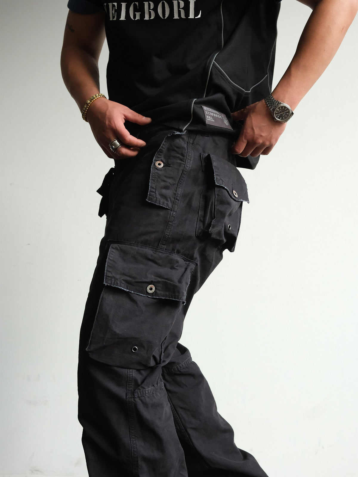 Distressed Wide Leg Cotton Cargo Pants - product view 23