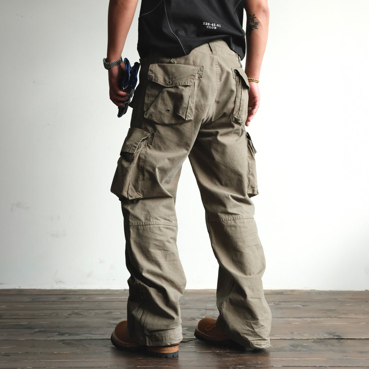 Distressed Wide Leg Cotton Cargo Pants - product view 4