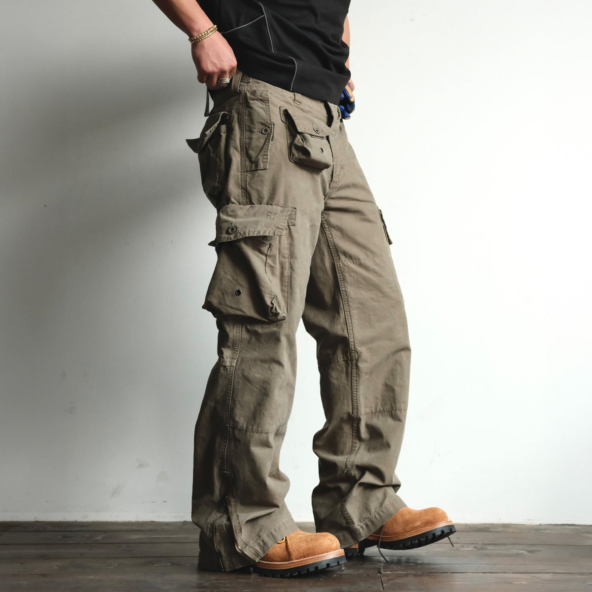 Distressed Wide Leg Cotton Cargo Pants - product view 6