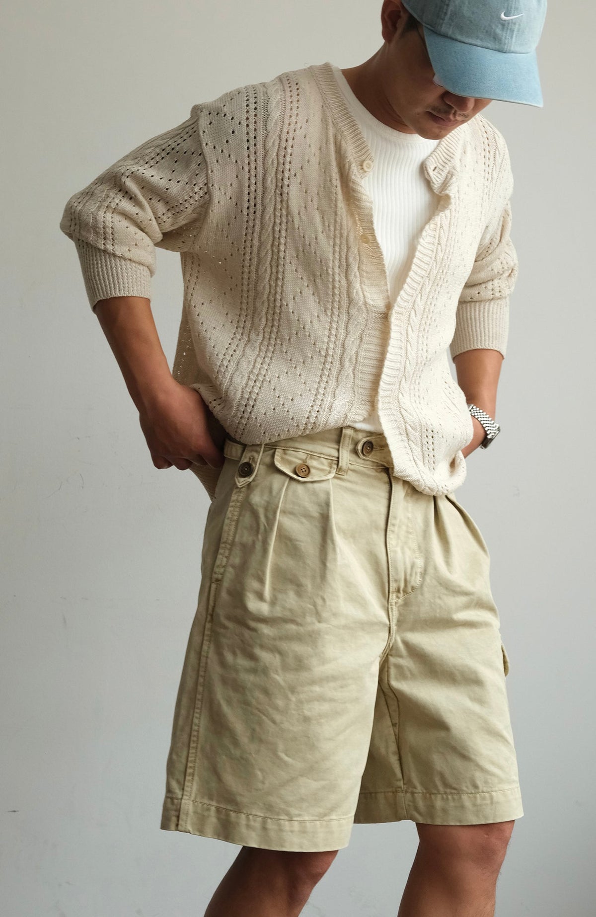 Washed Cotton Pleated Cargo Shorts - product view 13