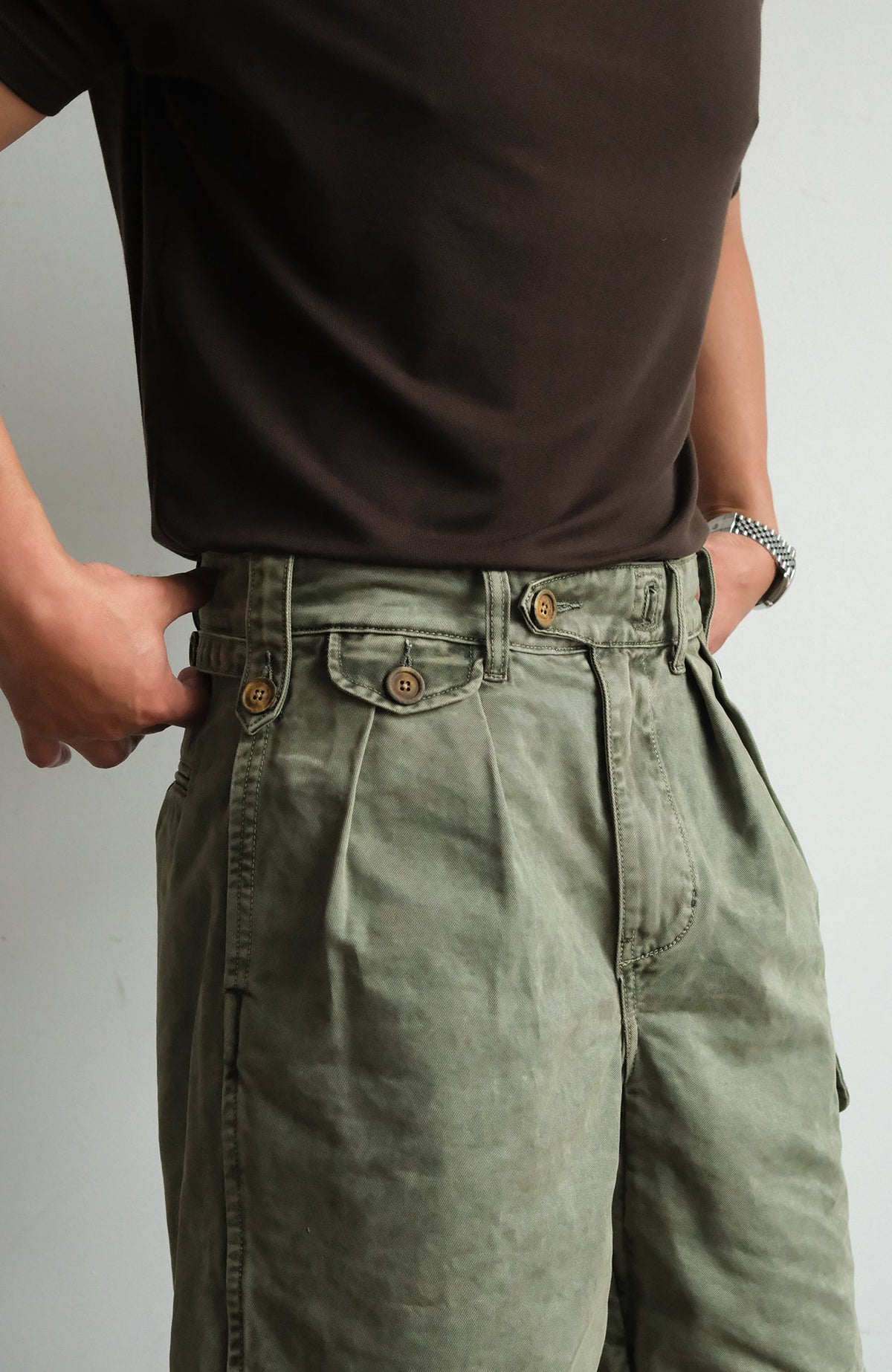 Washed Cotton Pleated Cargo Shorts - product view 14