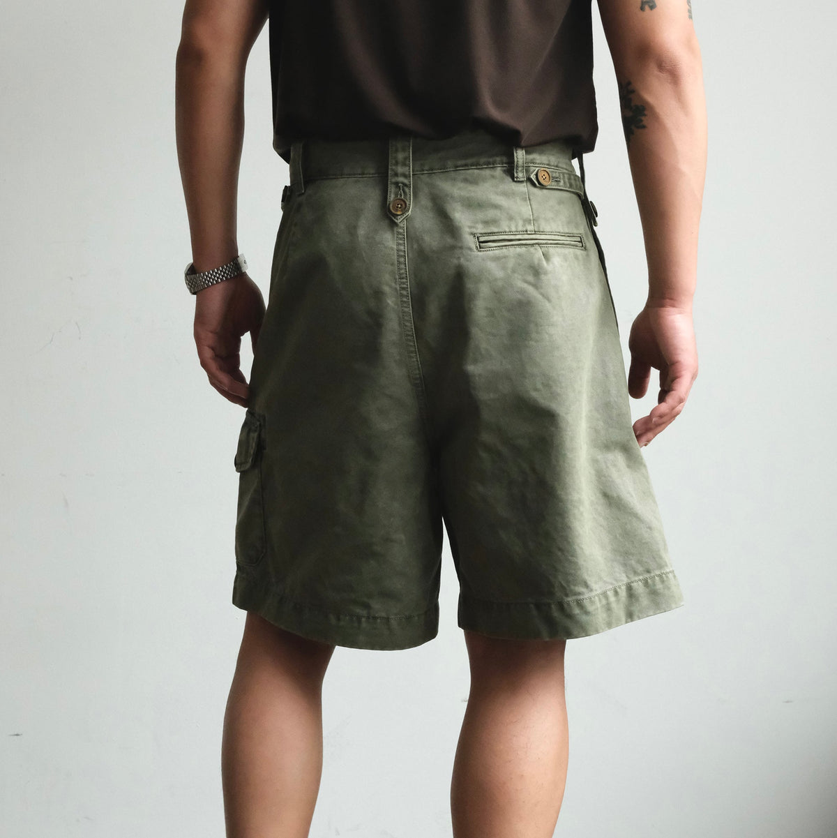 Washed Cotton Pleated Cargo Shorts - product view 5