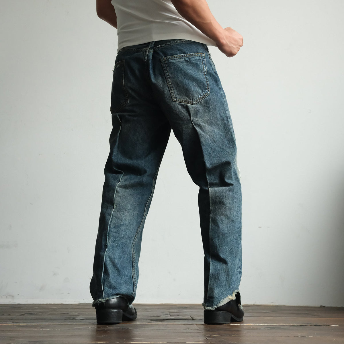 Vintage Blue Ripped Straight Leg Jeans - product view 2