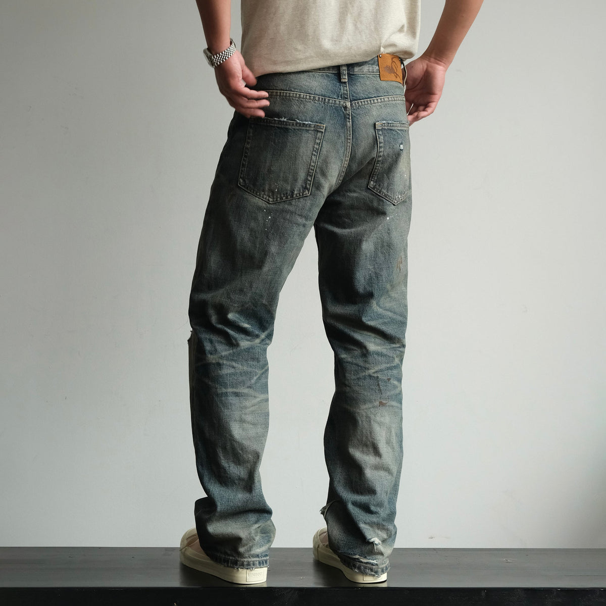 Faded Blue Ripped Straight Leg Jeans - product view 2