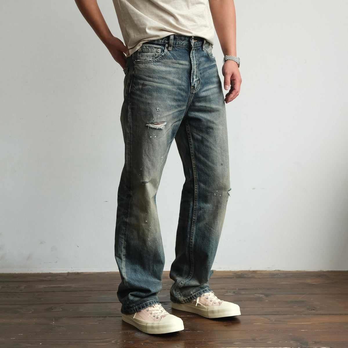 Faded Blue Ripped Straight Leg Jeans - detail or styled view 3