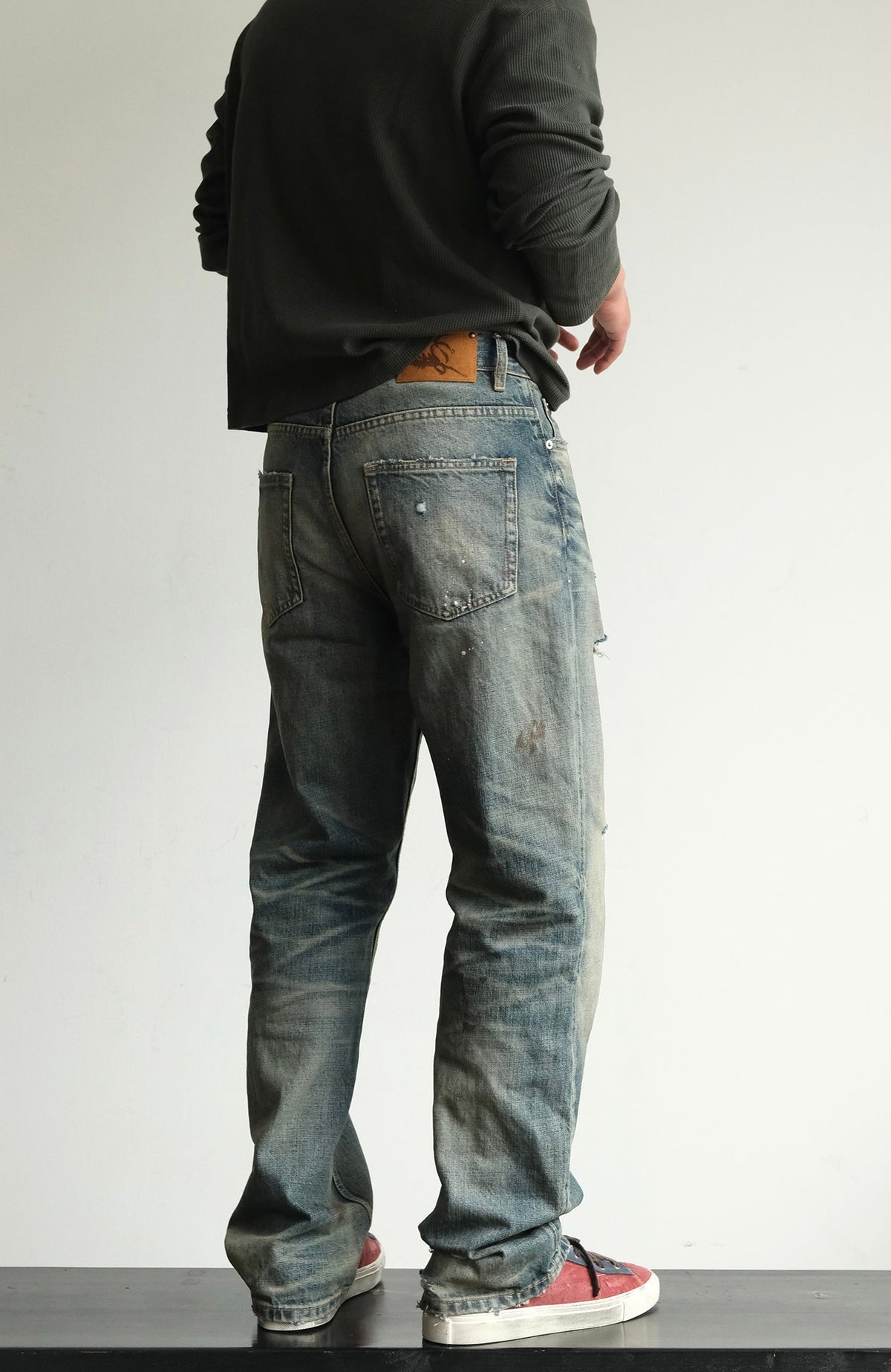 Faded Blue Ripped Straight Leg Jeans - detail or styled view 5