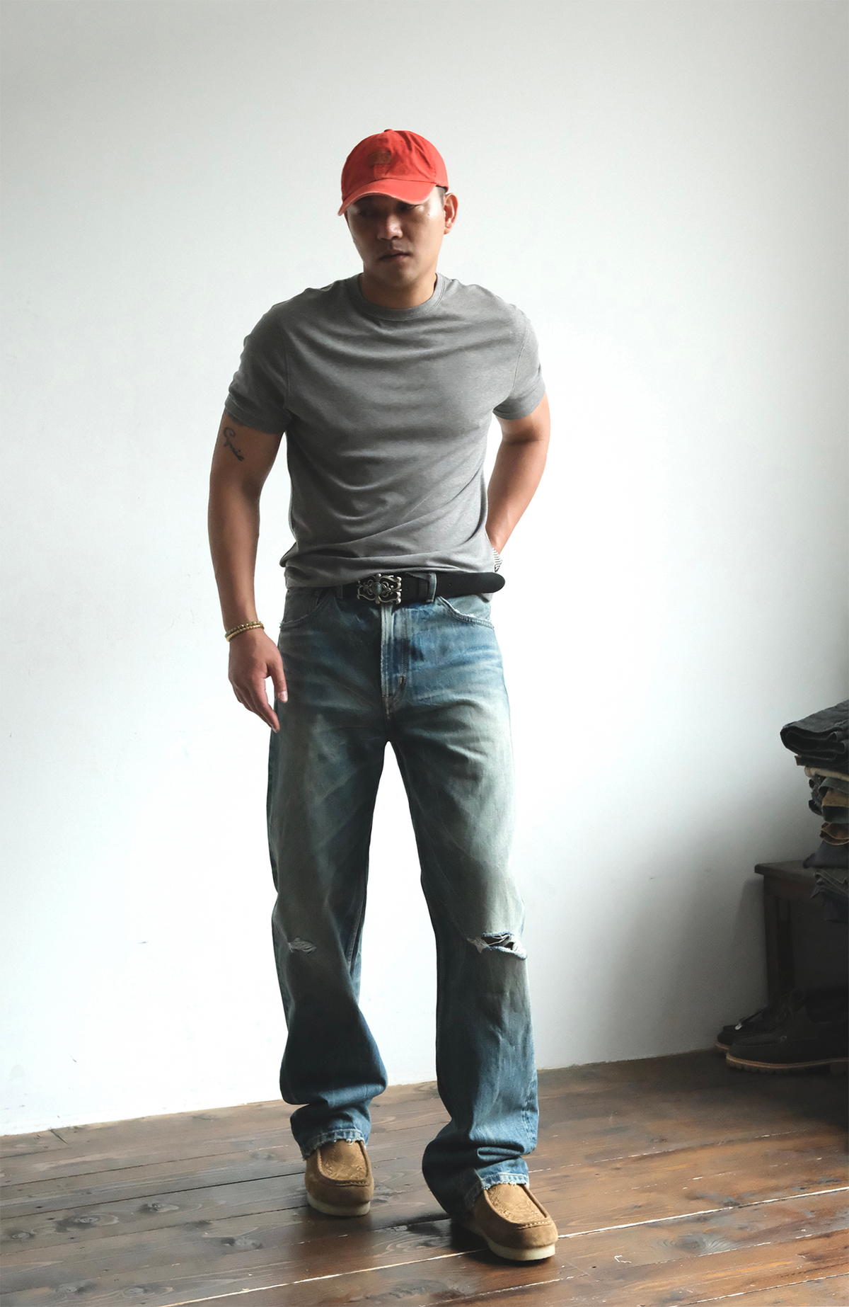Faded Blue Loose Fit Distressed Jeans - product view 4