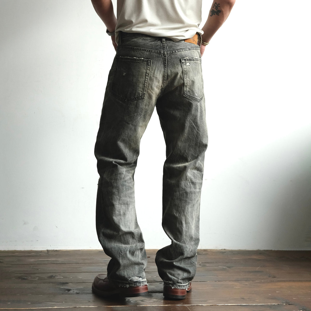 Faded Black Loose Fit Distressed Jeans - product view 2