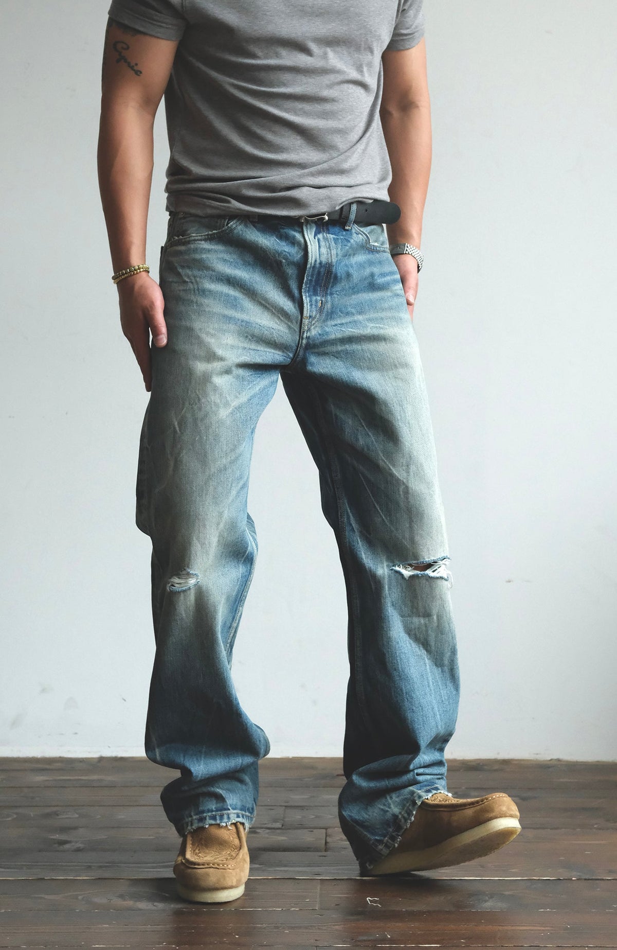 Faded Blue Loose Fit Distressed Jeans - product view 7