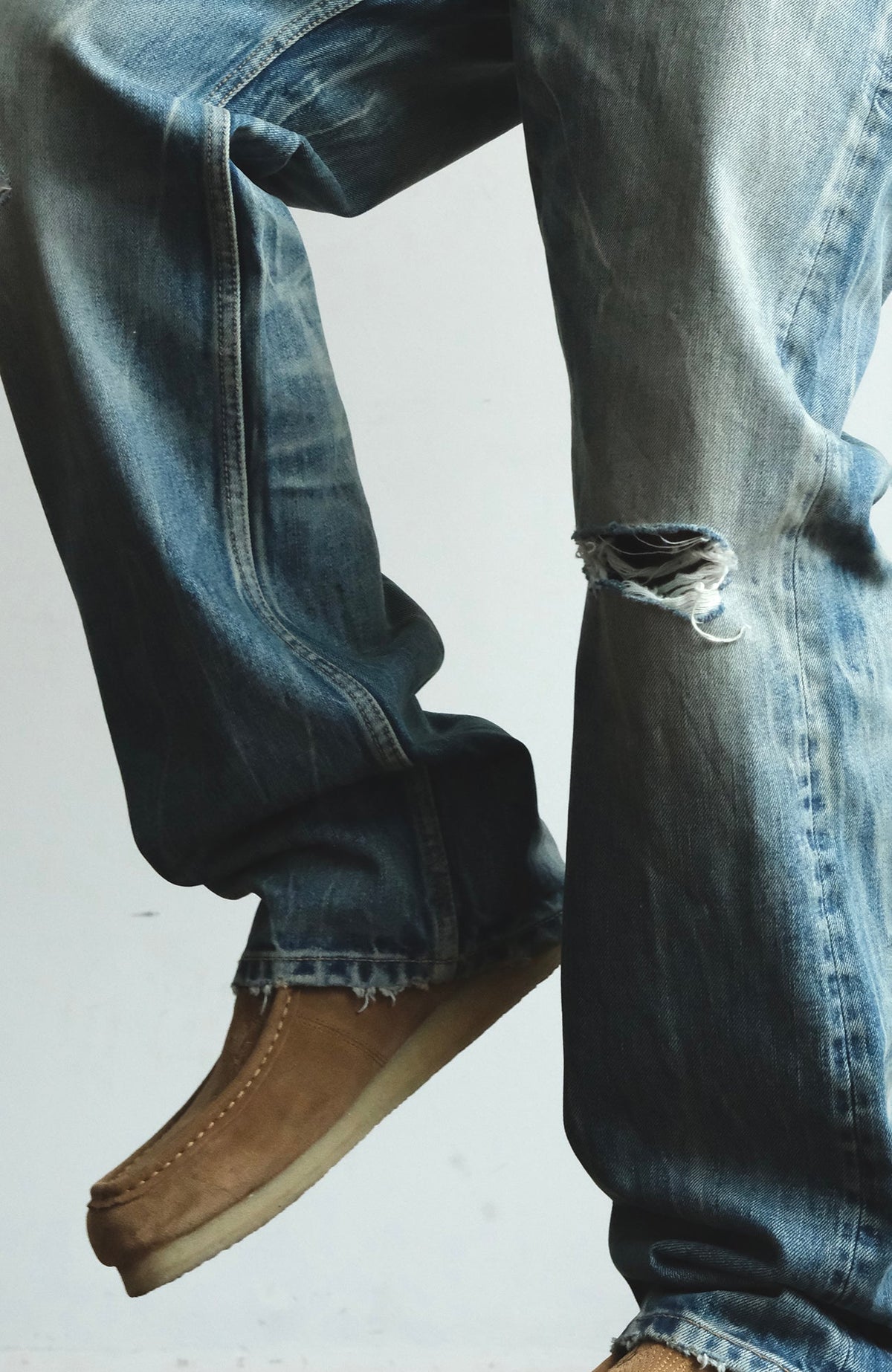 Faded Blue Loose Fit Distressed Jeans - product view 9