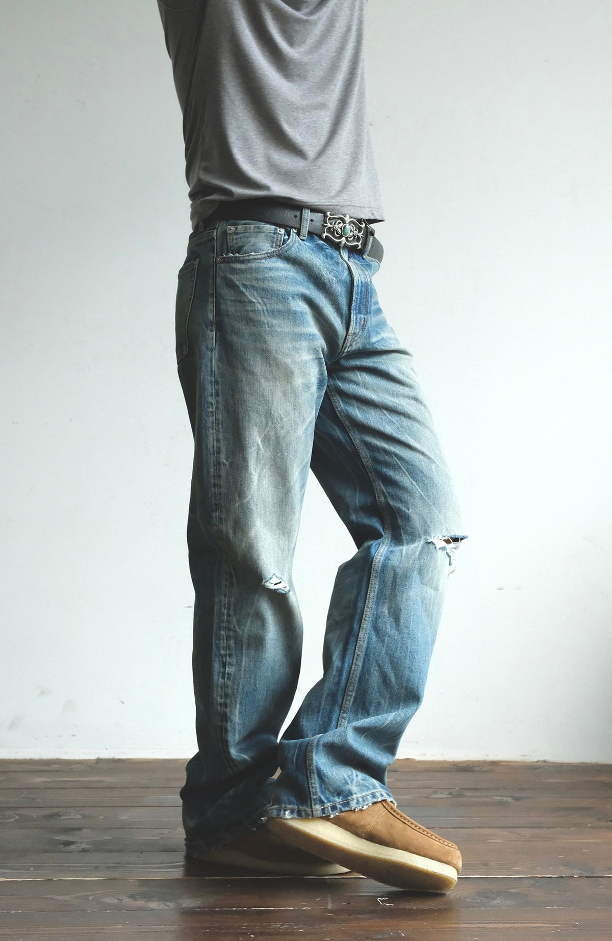 Faded Blue Loose Fit Distressed Jeans - product view 10